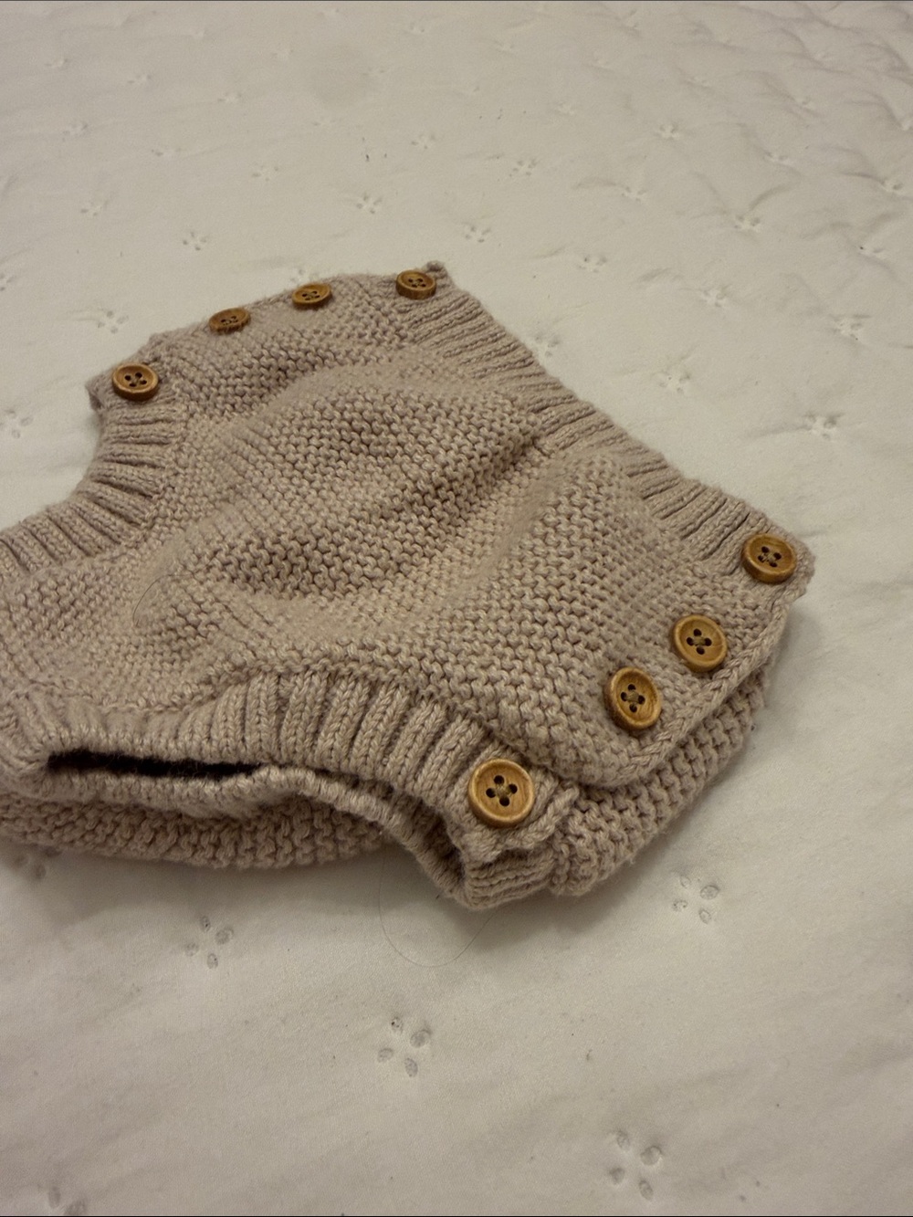 Hand-Knit Cream Diaper Cover with Wooden Buttons